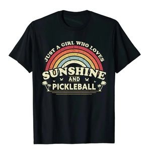 NEW! Girl Who Loves Sunshine And Pickleball T-Shirt in Small, black